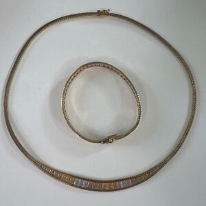 Vintage Italy Tri-Color Gold Over Sterling 925 Silver Necklace & Bracelet Set